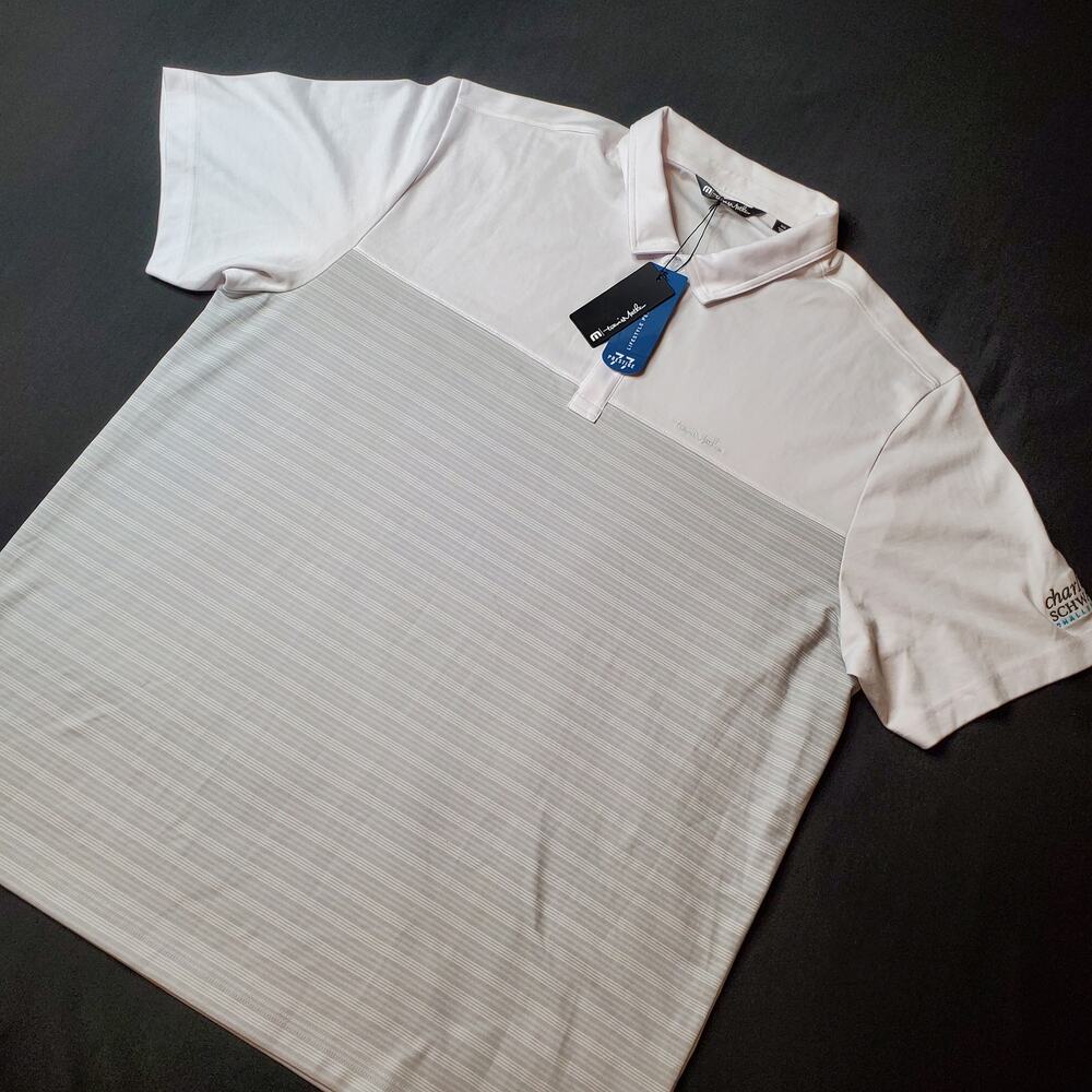 Travis Mathew Men's Size 2XL Big Cat Golf Polo White Gray 1MQ035
